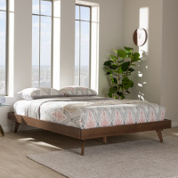 Baxton Studio Jacob-Ash Walnut-Queen Jacob Mid-Century Modern Walnut Brown Finished Solid Wood Queen Size Bed Frame